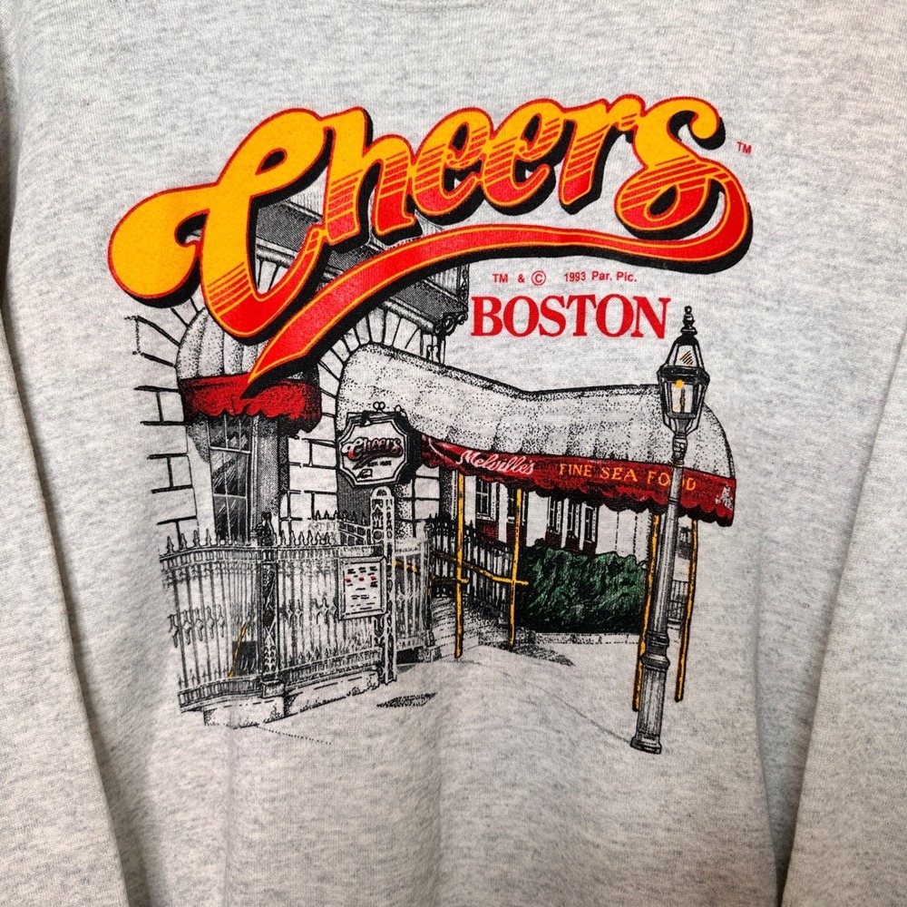 Vintage 1993 Cheers Boston Graphic Sweatshirt Mens XL Heather Grey 90s TV Show - Picture 3 of 11